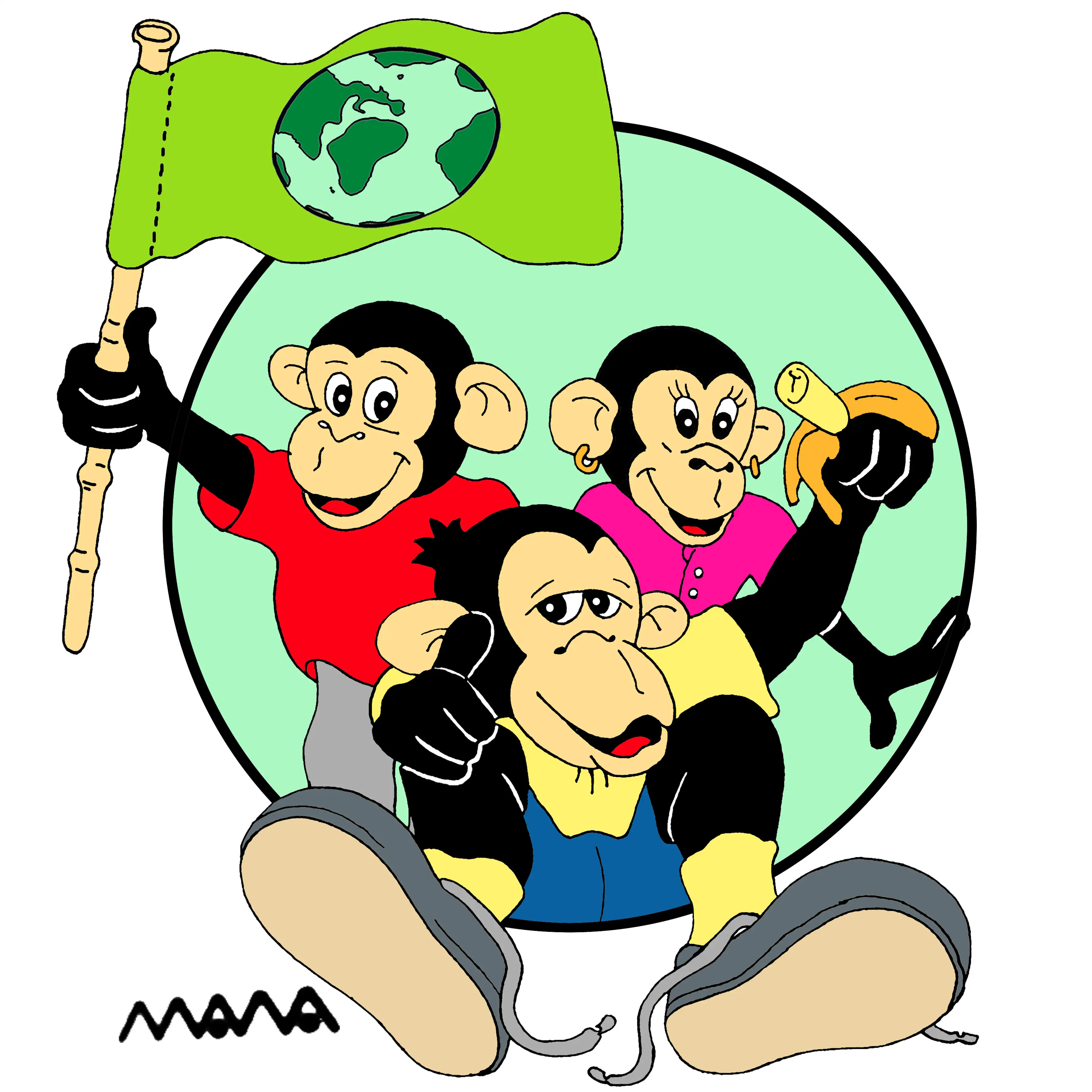 CHIMPS all with globeflag in circle